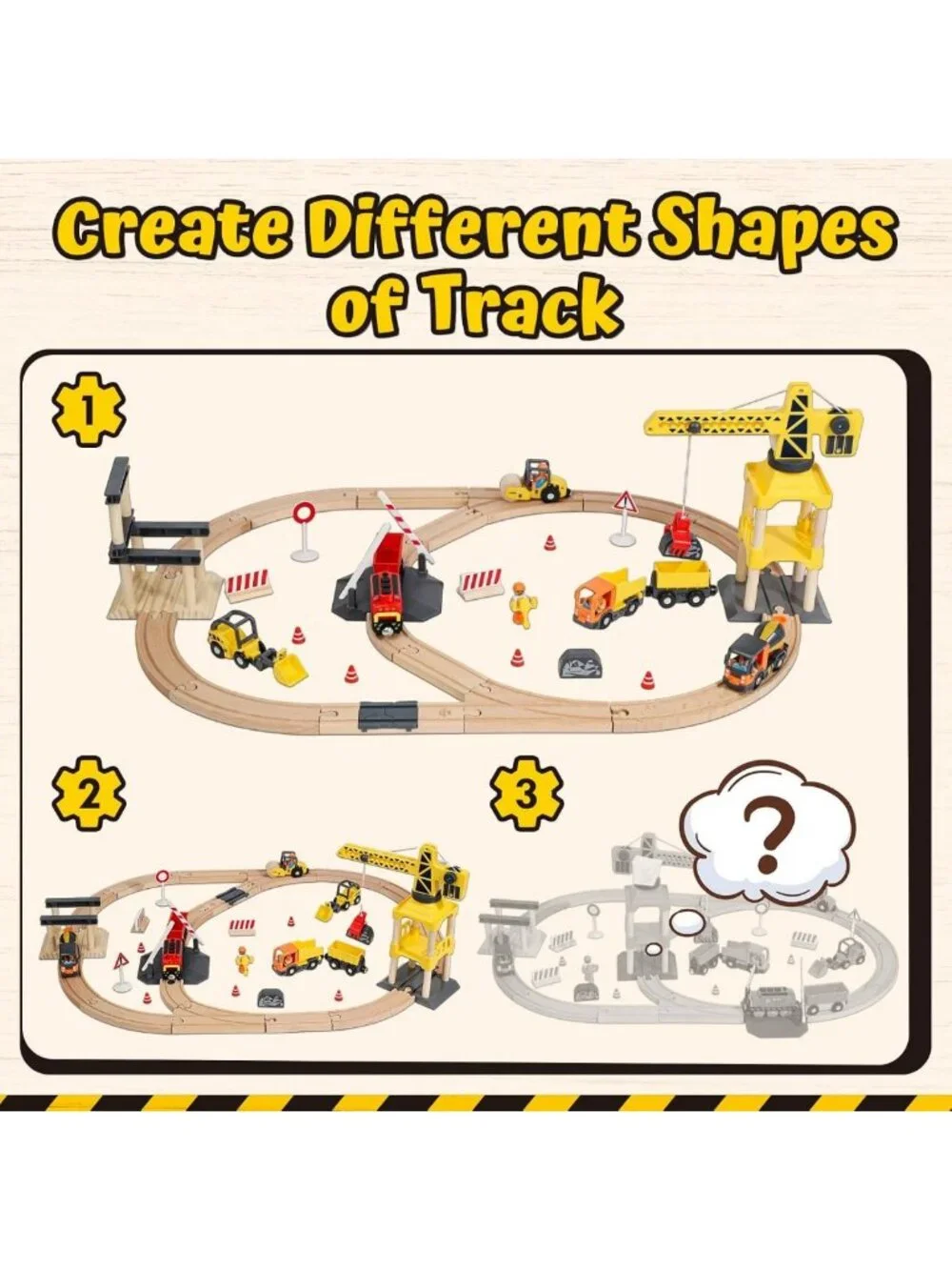 Wooden Train Set for Kids | Construction Toys w/ Crane & Track | Toddler Gift